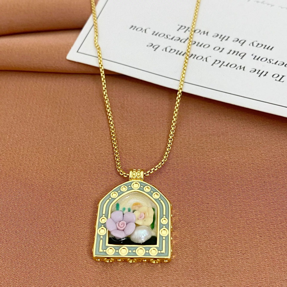 Kate SPADE Enamel Inlay Garden Oil Painting Pendant Necklace